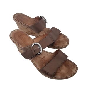 Born Concept Open Toe Lizandra Saddle Wedge Boho Sandals Size 9 Brown Buckle.